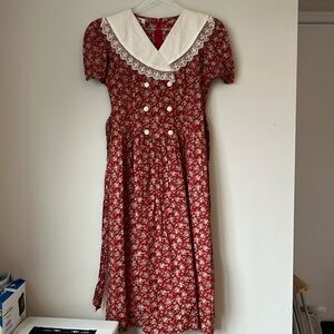 Vintage Old Hong Kong Style Dress Red Floral Small